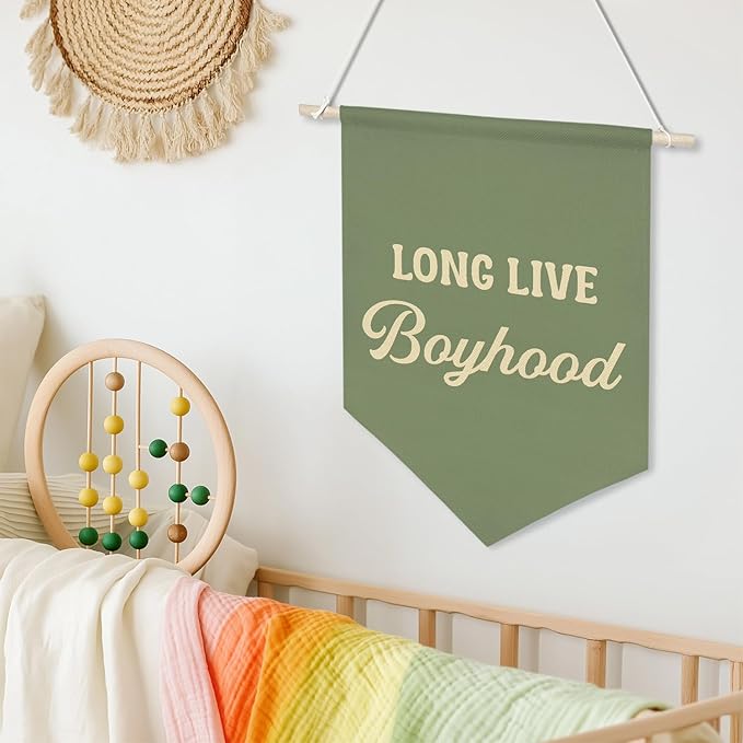 Long Live Boyhood Wall Banner,Retro Canvas Hanging Sign,Boys Room Flag Decor,Vintage Nursery Flag, Toddler or Kid Playroom Wall Art Poster 11x16inch(KD29)