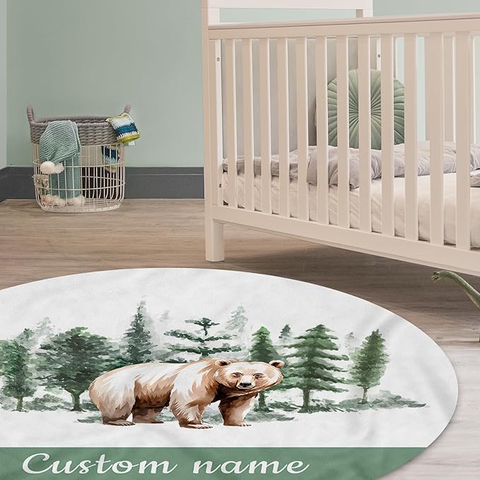 Custom Baby Crib Bedding Set,Personalized Name Brown Bear Theme Nursery Bed Set 4 Piece,Baby Blanket Fitted Sheet Nursery Rug Wall Art Set,Custom Room Decor Idea Gift for Newborns Boys Girls