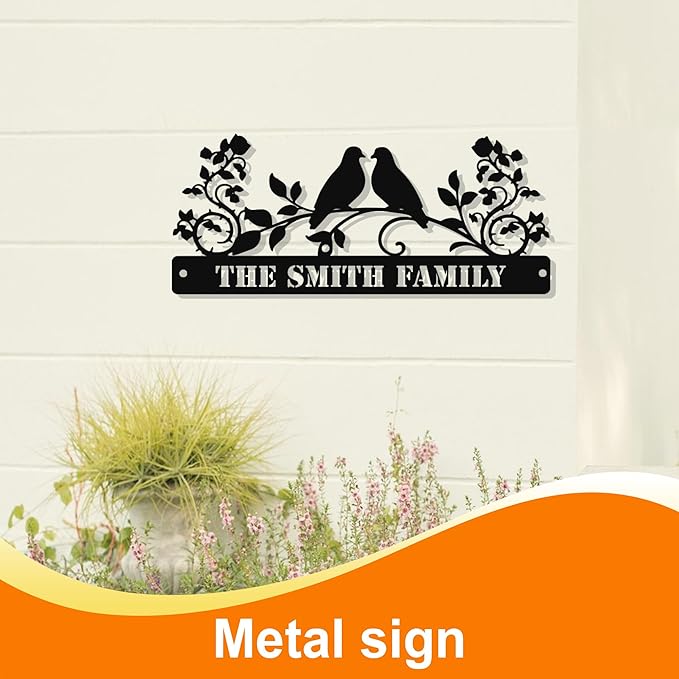Personalized Wedding Gift for Couple, Housewarming Gift New Home, Metal Welcome Sign with Birds, Metal Art Decor