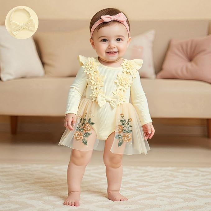 Giraropa Baby Girl Fall Winter Clothes Long Sleeve Romper Dress + Socks + Headband Newborn Infant Cute Casual Outfits