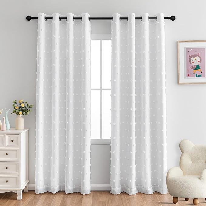 MYSKY HOME Blackout Curtains for Kids Bedroom 100% Light Block Out Thermal Insulated Curtain 72 Inches Grommet Room Darkening Curtains Privacy Window Drapes with White Pom Pom Sheers，2 PCS, 52" x 72"