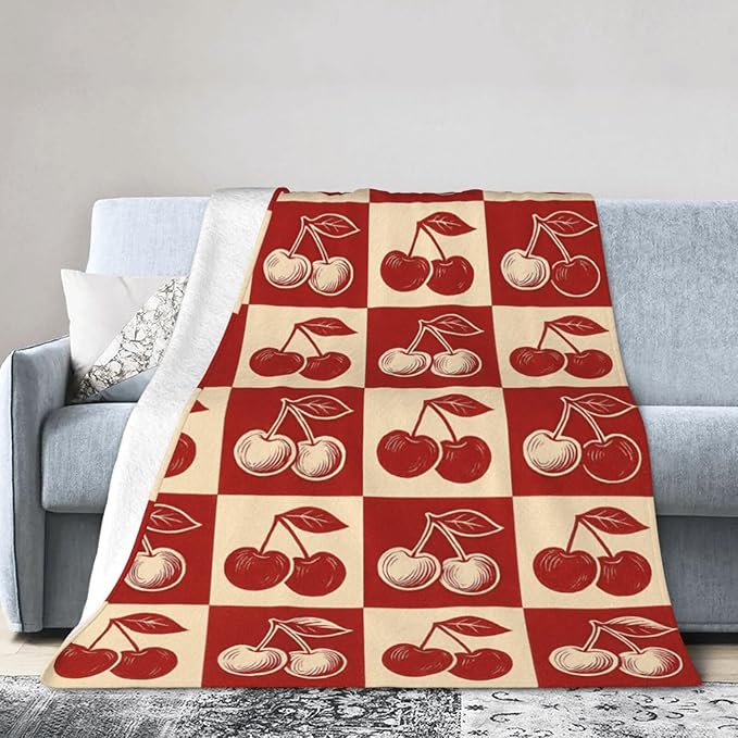Cherry Fleece Blanket Cherry Throw Blanket Soft Cozy Fuzzy Plush Warm Stuff Bedding Blankets Gifts for Boys Girls Kids Adult Men Women 60"X80"