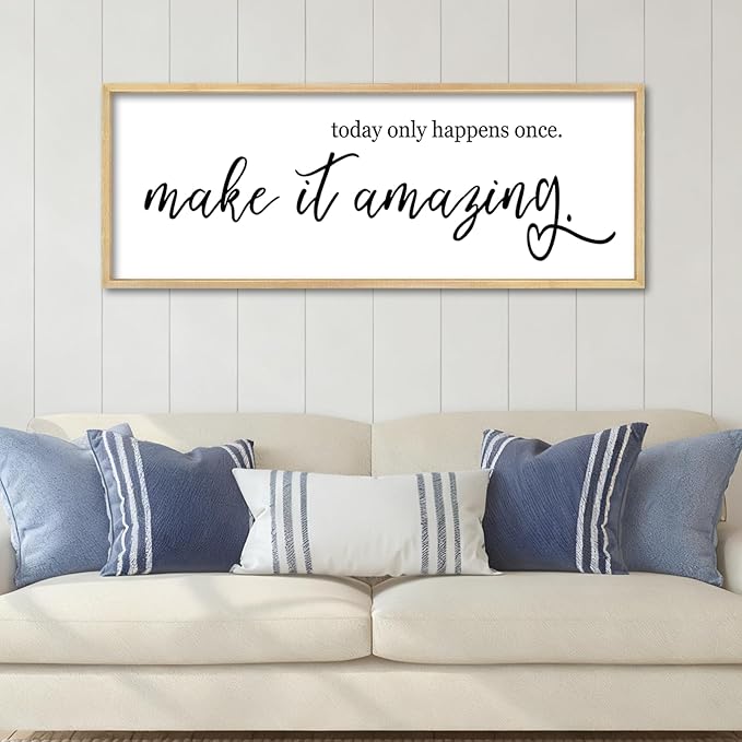 YWJKWLGS Inspirational Quotes for Home office Wall Decor 32x12 Inch Motivational Wall Art Today Only Happens Once Make It Amazing Sign Living Room Large positive Wood Framed Hanging (Wood)