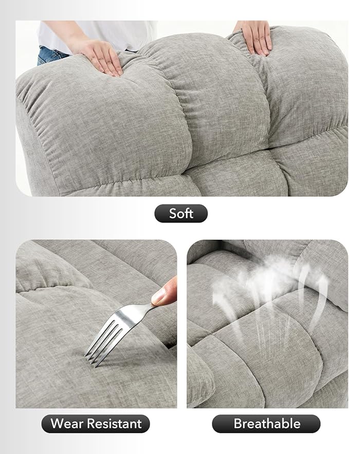 Swivel Recliner Chair, Upholstered Fabric Comfy Rocking Chair, Sturdy Q235 Steel Frame Nursery Glider, 300 LBS Capacity, for Small Spaces, Living Room, Bedroom, Light Grey