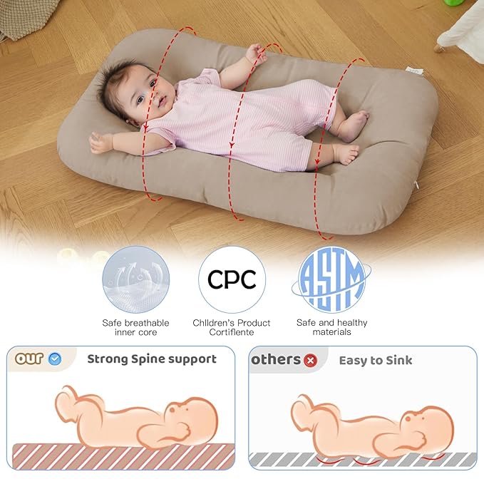 Baby Lounger for Newborn, Bionic Design Baby Lounger, Soft Organic Cotton Breathable Lounger for Infants 0-18 Months (Cream Grey)