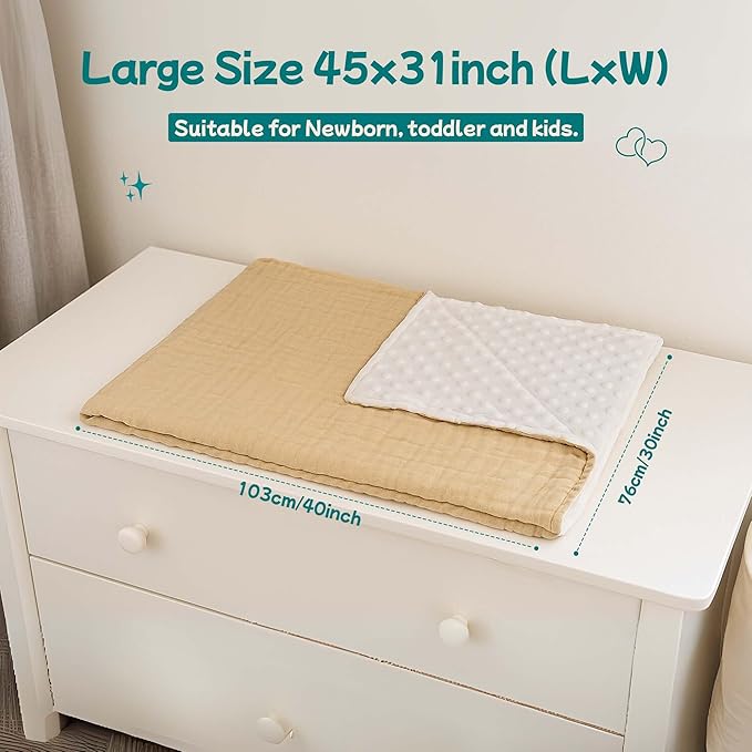 Chungie Soft Baby Blanket 40x30 inches – 100% Cotton Muslin Front & Plush Minky Fleece Back, Multi-Layer Blanket for Baby Boys & Girls, Nursery Bed Blanket, Newborn & Toddler Use