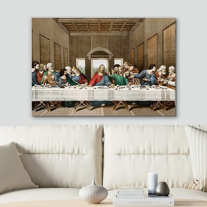 SIGNWIN Framed Canvas Wall Art The Last Supper Painting by Leonardo da Vinci Graffiti & Street Art Famous People Pop Art Modern Urban Multicolor for Living Room, Bedroom, Office - 32x48 inches