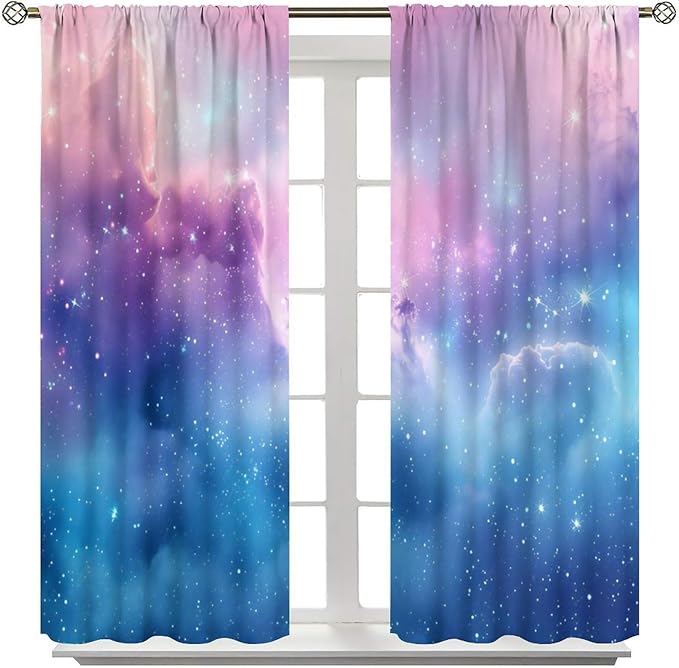 Starry Sky Galaxy Curtains, Outer Space Glitter Dreamy Gradient Romantic Blackout Window Curtains Drapes for Kids Girls Boys Adults Bedroom Nursery 63" W X 63" L