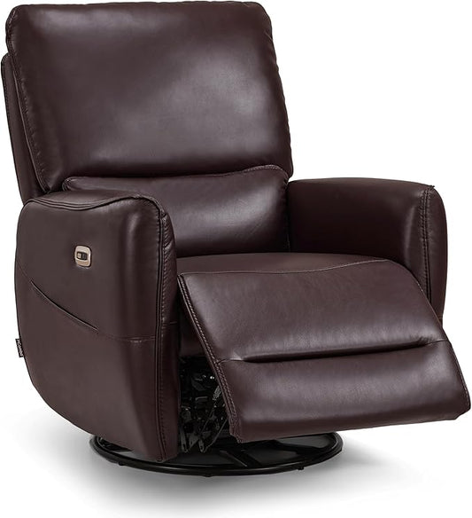 MCombo Swivel Glider Rocker Power Recliner Chair with Lumbar Support, Faux Leather Electric Nursery Glider Recliner Chair for Living Room, 6922 (Dark Brown)