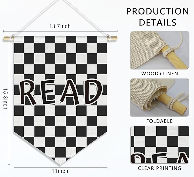 Read Wall Art Decor Banner Flag Kids Nursery Toddler Room Decor, Read Sign for Classroom Reading Corner Kid Bedroom Wall Decor, 15x11in