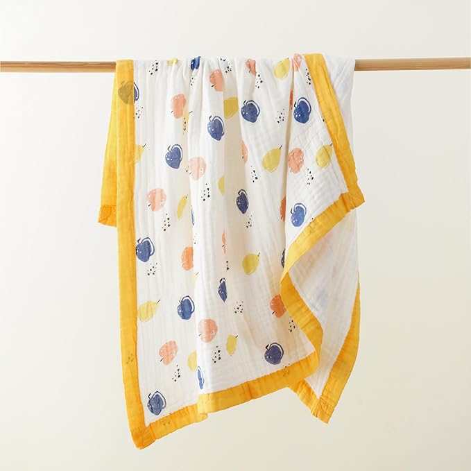 Muslin Baby Blankets, Nursery Blankets for Boys Girls, Swaddle Blankets Neutral Soft Lightweight Toddler and Kids Throw Blankets (Fruit)