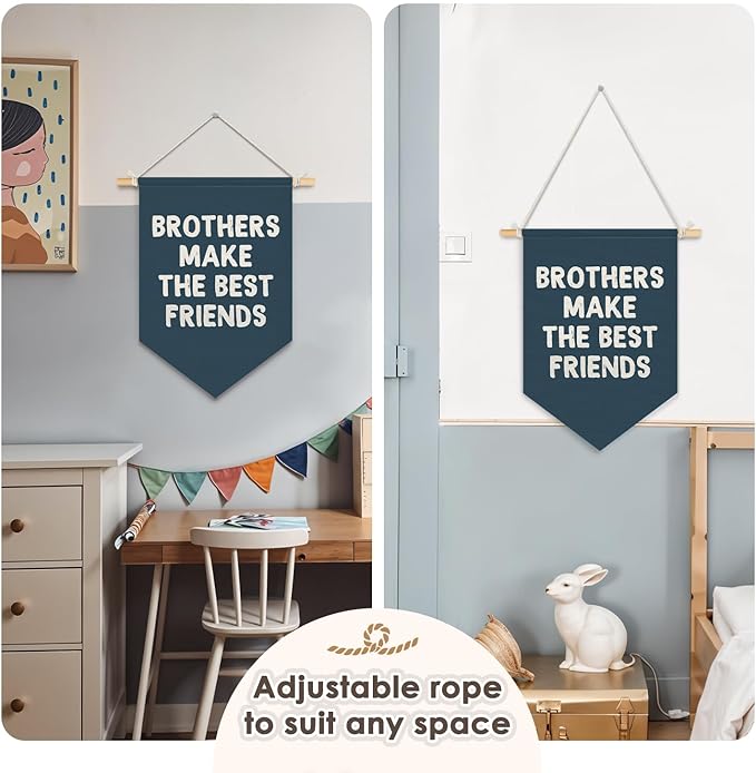 Wheatwin Boys Room Decor, Brothers Make the Best Friends Wall Hanging Pennant Flag Banner, Navy Blue Wall Decor for Nursery Toddler Baby Little Boys Bedroom Playroom 15x11 Inch
