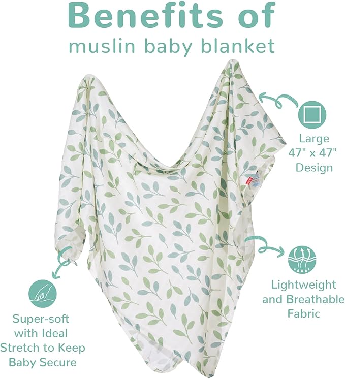 HECCEI Baby Swaddle Blankets, 70% Bamboo 30% Cotton Muslin Swaddle Blanket, Large Breathable Receiving Blankets for Newborn, Boy and Girl Swaddles, Registry & Gift, 47 x 47 inches