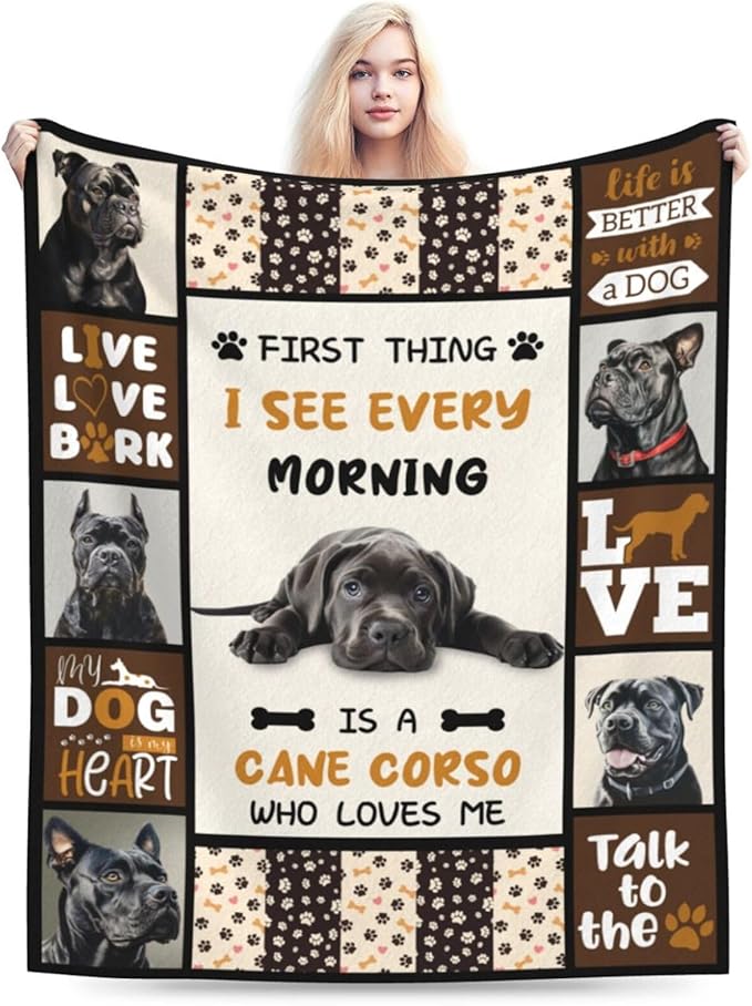 Cane Corso Blanket Cane Corso Decor Throw Blanket Super Soft Flannel Lightweight Fluffy Plush Fuzzy Fleece Stuff Blanket Gifts for Dog Lover Girl Woman Adults Man Boys Kids for Bedding Sofa 60"X80"