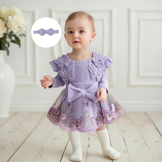 Giraropa Baby Girl Fall Winter Clothes Long Sleeve Romper Dress + Socks + Headband Newborn Infant Cute Casual Outfits