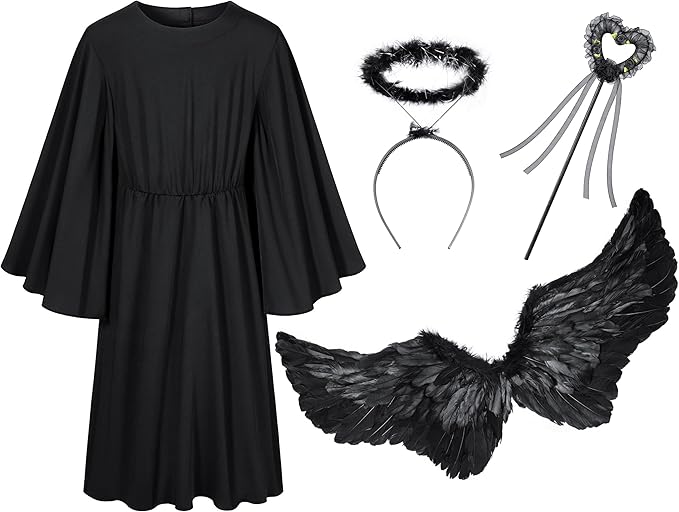 Irtysh Kids Angel Costume With Angel Feather Wings headband Wand Set For Girl's Halloween Birthday Cosplay
