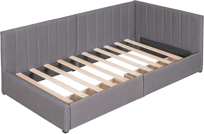 Harper & Bright Designs Upholstered Daybed with 2 Storage Drawers Twin Size Sofa Bed Frame No Box Spring Needed, Linen Fabric (Gray)