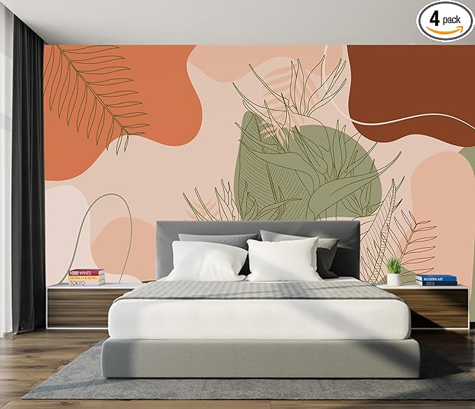Tropical Wallpaper Abstract Botanical Leaf Wall Mural for Living Room Bedroom（Not Peel and Stick）