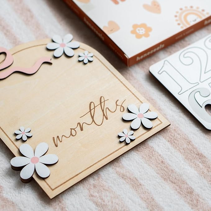 Baby Monthly Milestone Sign,1-12 Monthly Baby Milestone, Month Milestone Baby Girl, Baby Months Milestone, Newborn Photography Props Double-Sided (B14)
