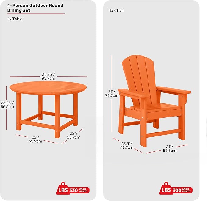 Costaelm Paradise Kids 5-Piece HDPE Outdoor Patio Round Dining Table and Chairs Set, Orange