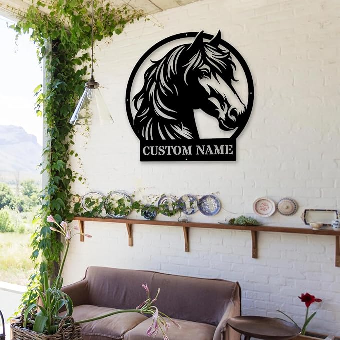 Personalized Horse Head Metal Sign – Indoor or Outdoor Farmhouse/Home Decor- Handcrafted Wall Art