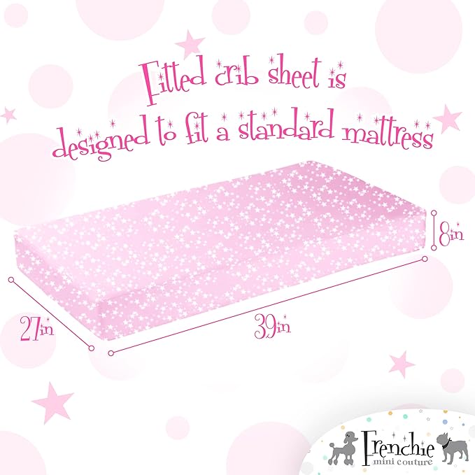 Frenchie Mini Couture Fitted Pack N Play Sheets 100% Woven Cotton Standard Mattress, Pink Stars, 27 x 39in, 2-Pack