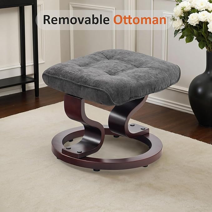 MCombo Manual Swivel Recliner with Ottoman, Chair Ottoman Set for RV Small Spaces, Living Room, Bedroom, Office 4919 (Textile, Grey)