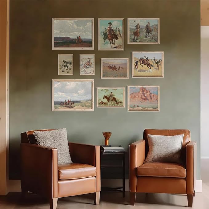 Uniro Western Decor Vintage Western Cowboy Wall Art, Farmhouse Wall Decor Cowboy Oil Painting Pictures Aesthetic, Rustic Old West Southwestern Artwork Prints for western Bedroom Bathroom Gallery decor - UNFRAMED