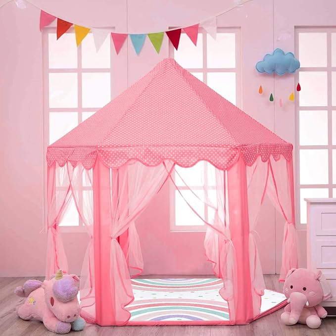 STARUIA Pink Rainbow Rug for Playroom, 55"x47" Washable Hexagon Kids Rug for Baby Girls Princess Tent Castle, Non-Slip Nursery Rugs Ultra Soft Play Carpet for Bedroom Classroom Dorm