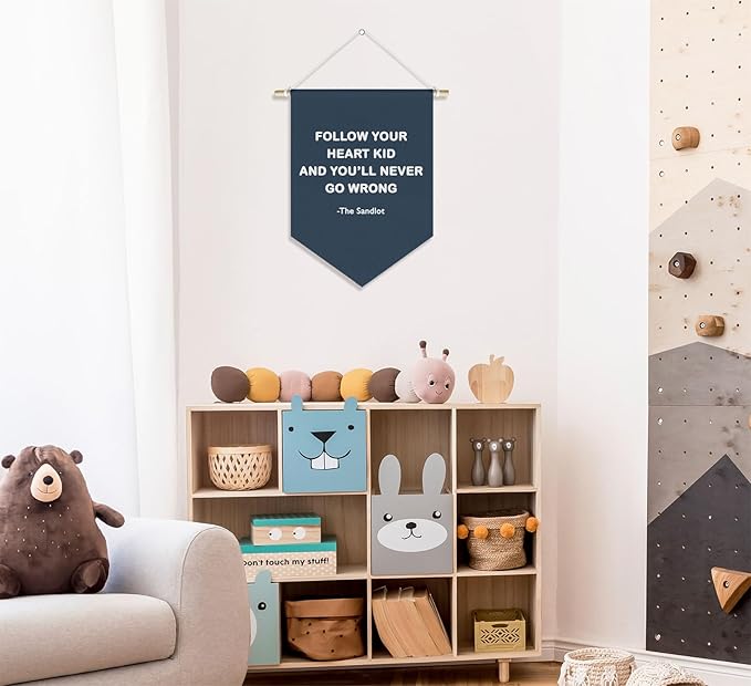 Vinatge Sports Baseball Nursery Classroom Kids Boys Playroom Decor, Inspirational Motivational Baseball Wall Decor Pennant for Baby Boy Girl Toddler Room Bedroom, Navy Blue Wall Decor, 15x11in