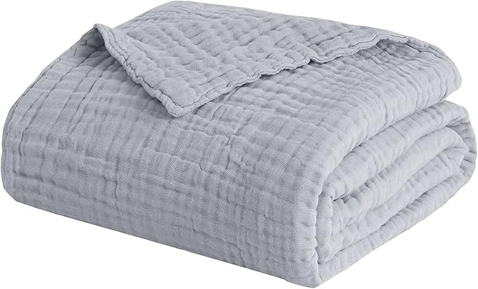 EMME Cooling Throw Blanket for Hot Flashes Muslin Throw Blanket 100% Cotton Throws Gauze All Season Soft Lightweight Breathable (Light Grey, 60"x80")