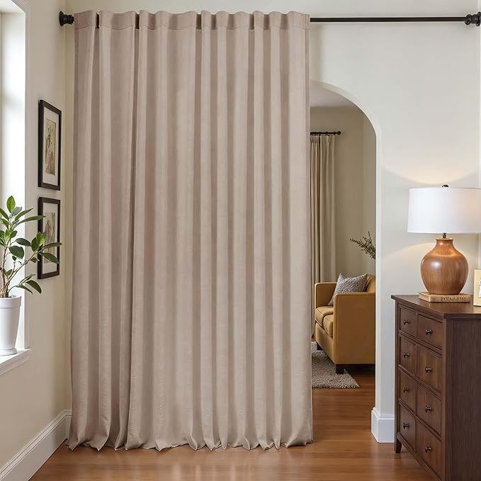 jinchan Taupe Lined Linen Blend Curtain for Sliding Door 96 Inch Length 1 Panel for Living Room, 100 Inch Extra Wide Drape with Rod Pocket Back Tab(100W x 96L, Taupe)