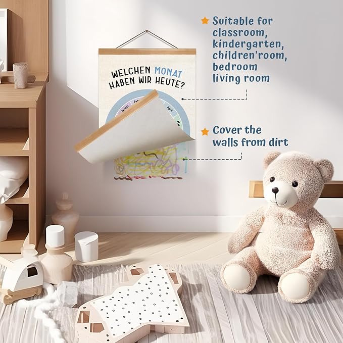 ZTGDA Kids Calendar Wall Hanging Poster,Educational Linen Wall Art with Wood Frame, Month & Seasons Wheel for Children Learning, Nursery Classroom or Playroom Decor, 12x16 Inch(Seasons)