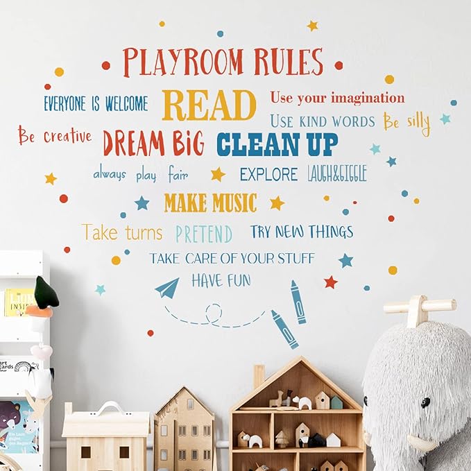 Mfault Playroom Rules Dream Big Be Creative Read Sayings Wall Decals Stickers, Colorful Inspirational Quote Nursery Decorations, Neutral Baby Boy Girl Bedroom Playroom School Art Kids Room Decor Gifts