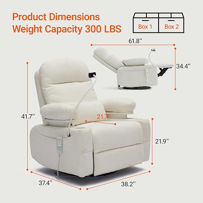 MAMAZING Oversized Electric Nursery Rocking Chair with Adjustable Armrests, Power Recliner Glider Nursing Chair for Breastfeeding, USB & Type-C Ports, Phone Holder, Oeko-TEX & FSC Certified(Beige)