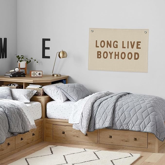 Long Live Boyhood Banner, Boy Nursery Decor, Linen Banner Wall Hanging Banner Flag Decor for Nursery Playroom Toddler Room, Boys Kids Room Decor - Sand Beige & Taupe