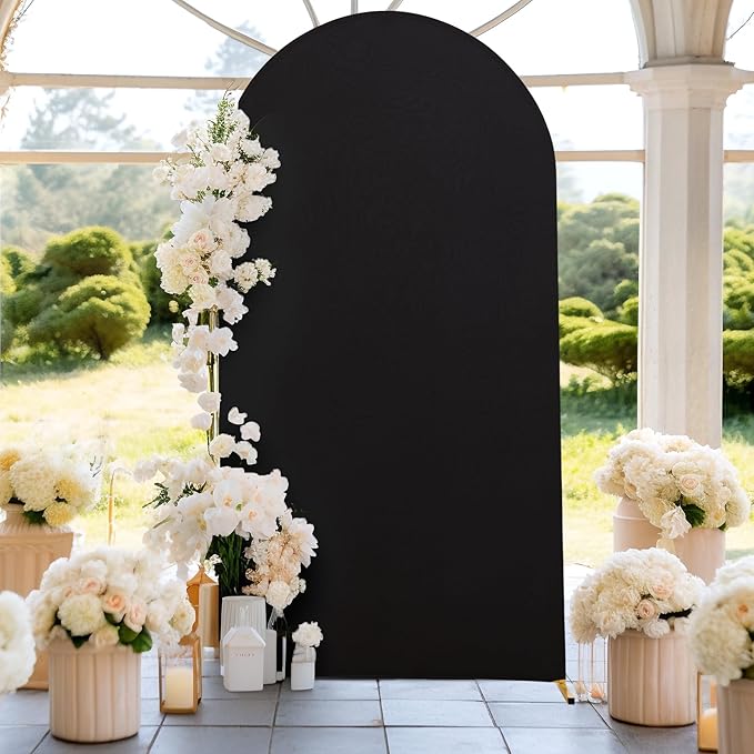 Black Arch Backdrop Cover, 6FT Spandex Fitted Wedding Arch Stand Covers Round Top Chiara Stretchy Arch Backdrop Cover for Christmas Birthday Party Ceremony Banquet Decoration