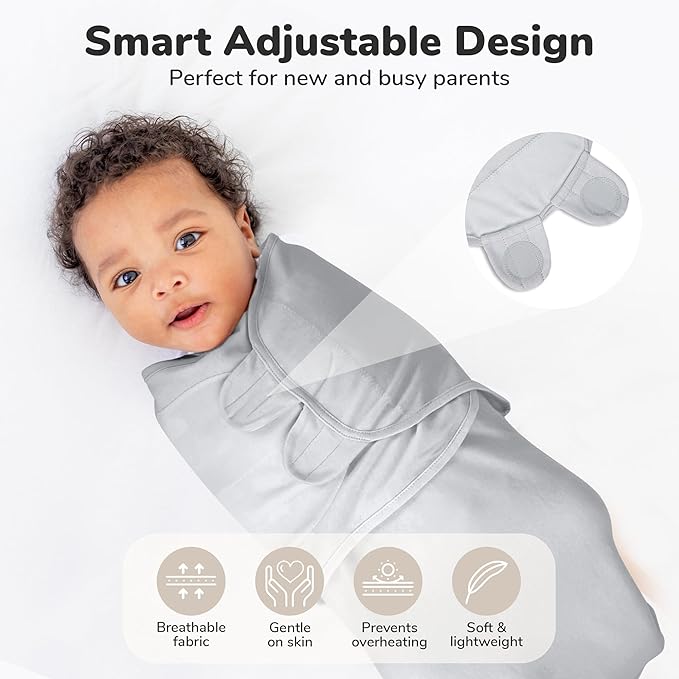 Mama Cheetah Baby Swaddle Sack, Organic Cotton Swaddle Blanket, Adjustable Swaddle Sleep Sacks, Easy Swaddles for Boy Girl 0-3 Month, Baby Essentials, 4-Pack, Neutral Bliss