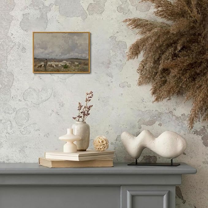 OIQArtOIQ Vintage Landscape Canvas Wall Art Framed Natural Scenery Painting Artwork Prints France Country Wilderness Farmhouse Decor Pictures Kitchen Bedroom Living Room Bathroom