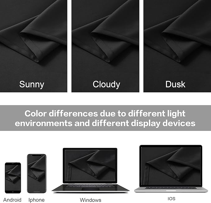 DUALIFE Black Blackout Curtains 92 Inch Long for Bedroom, Back Tab and Rod Pocket, Thermal Insulated Room Darkening Drapes for Living Room, 2 Panels 52W x 92L