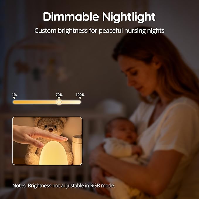 JolyWell Baby Night Light with Sound Machine, RGB Egg Light for Kids, 3 Color Temperatures, Stepless Dimming, USB-C Rechargeable, Touch Lamp for Nursery & Bedroom