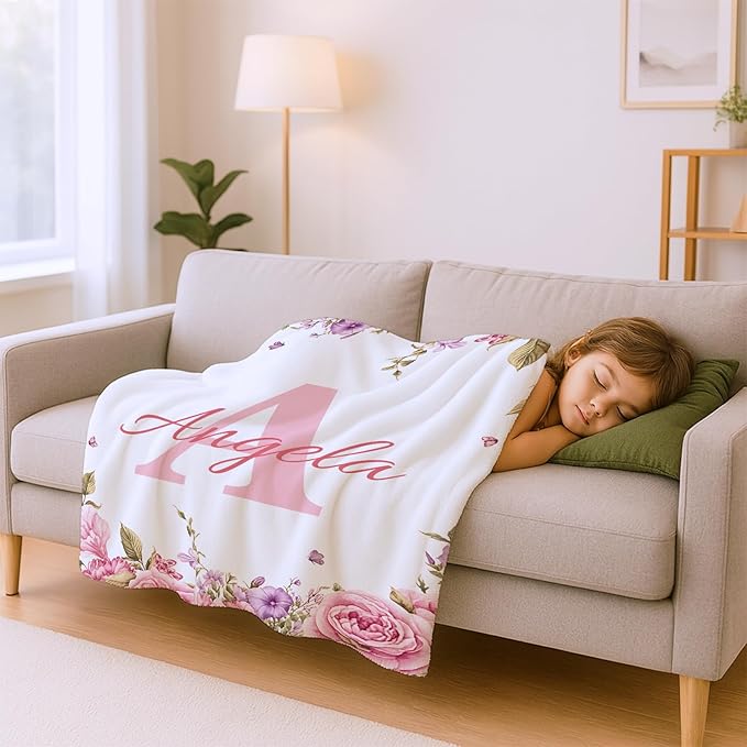 Ships from The US, Personalized Baby Blankets for Girls, Custom Baby Blanket for Kids Soft Flanne Blankets in Easter Personalized Baby Gifts for Infant Newborn Shower (Rose Pink)