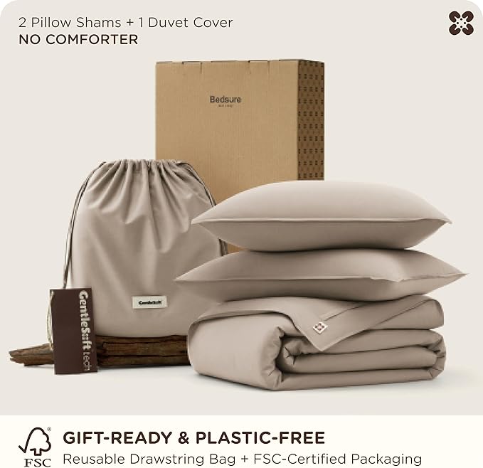 Bedsure Cooling Duvet Cover Queen Size, Cotton & Rayon Derived from Bamboo Blend Duvet Cover Set for Hot Sleepers,Ultra-Soft, Breathable & Lightweight Home Bedding for All Seasons (Khaki,90"x90")