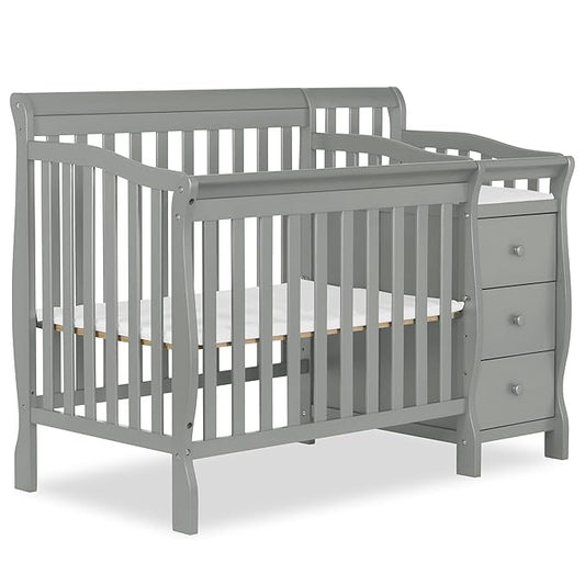 Dream On Me Jayden 4‑in‑1 Mini Convertible Baby Crib & Changer with Storage in Seagrass, Pinewood, GreenGuard Gold & JPMA, 1” Mattress Pad, 3 Mattress Heights, Converts to Mini Day & Twin-Size Bed