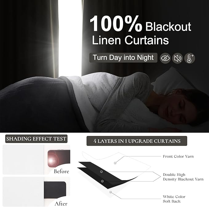 100 Inch Curtains Complete Blackout Curtains for Bedroom 2 Panels Set, Large Window Custom Length 100 Inches Long Neutral Thermal Drapes for Sliding Glass Doors (W50 xL100 2Pcs)