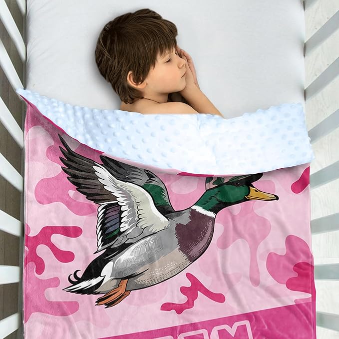 Personalized Baby Blanket with Name – Woodland Duck Theme Pink Soft Receiving Blanket for Newborn Girls, Custom, Cozy Nursery Decor for Toddlers