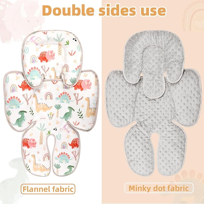 Infant Car Seat Insert, 2-in-1 Baby Car Seat Head Support for Newborn Girls Boys, Soft Baby Neck Support and Body Cushion for Car Seat, Stroller, Bouncer (Dinosaur)
