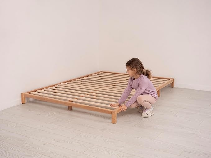 Twin Floor Bed Made in Europe, 7 Colors Universal Toddler or Teen Bed, Water Based Paint Used, Alderwood Japanese Bed Frame, Platform Bed Frame King, Queen, Twin, Full, Minimalistic Tatami Bed Frame