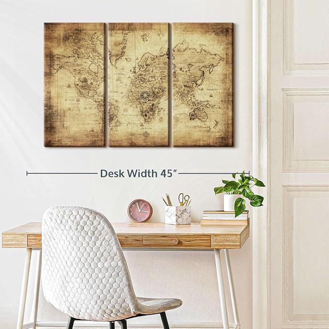 ElephantStock Ancient World Map Wall Art Multi Piece Canvas - 3 Piece Canvas World Map Wall Decor - Wall Decor - Ready-to-Hang Print - Vintage Wall Art - 38" X 24"