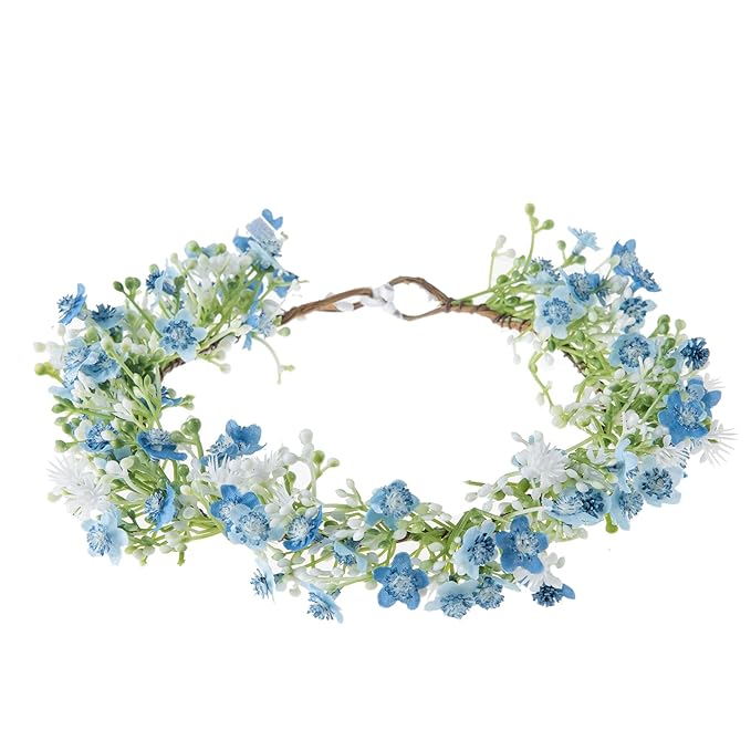Vividsun Wedding Green Leaf Floral Crown Boho Bridal Flower Crown Maternity Photo Props Headpiece (blue Babysbreath)